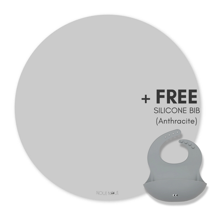 Round Floor Mat - Grey Powder (+Free Silicone Bib)